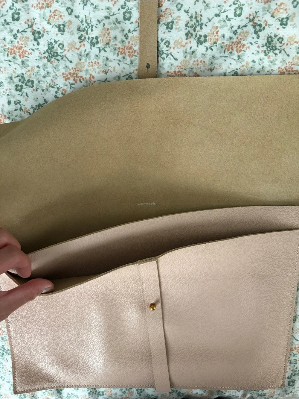 Minimalist Beige Laptop Sleeve With Strap Closure